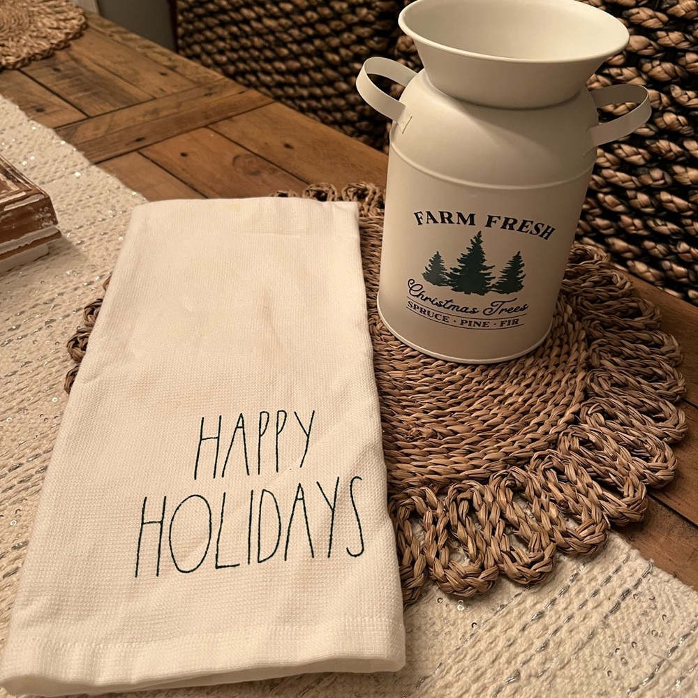 Holiday Milk Can with xmas Towel